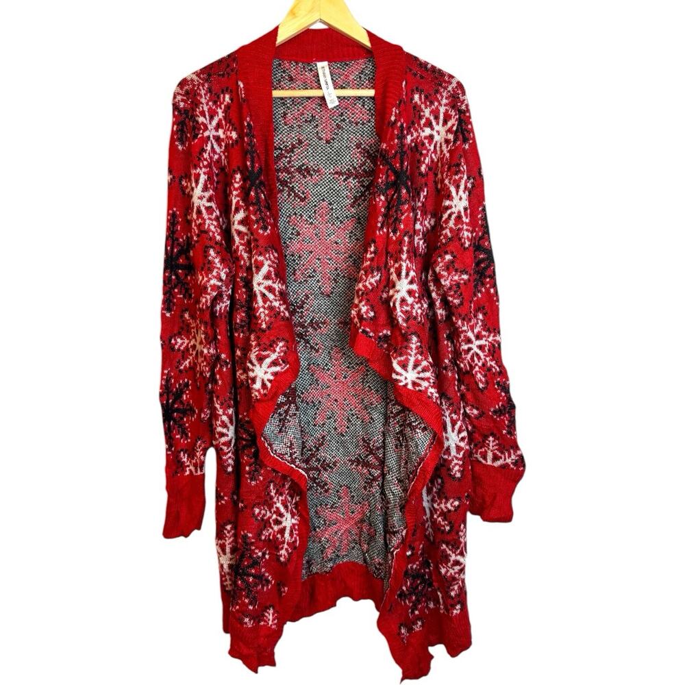 Bethany Mota Longline Duster Cardigan Sweater Waterfall Draped Snowflake Large